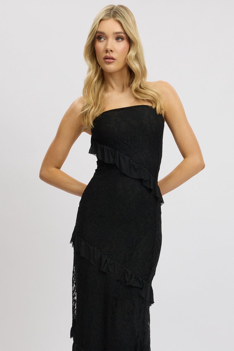 Black Bodycon Dress Boob Tube Ruffle Midi Lace Ally Fashion black-bodycon-dress-boob-tube-ruffle-midi-lace-ally-fashion