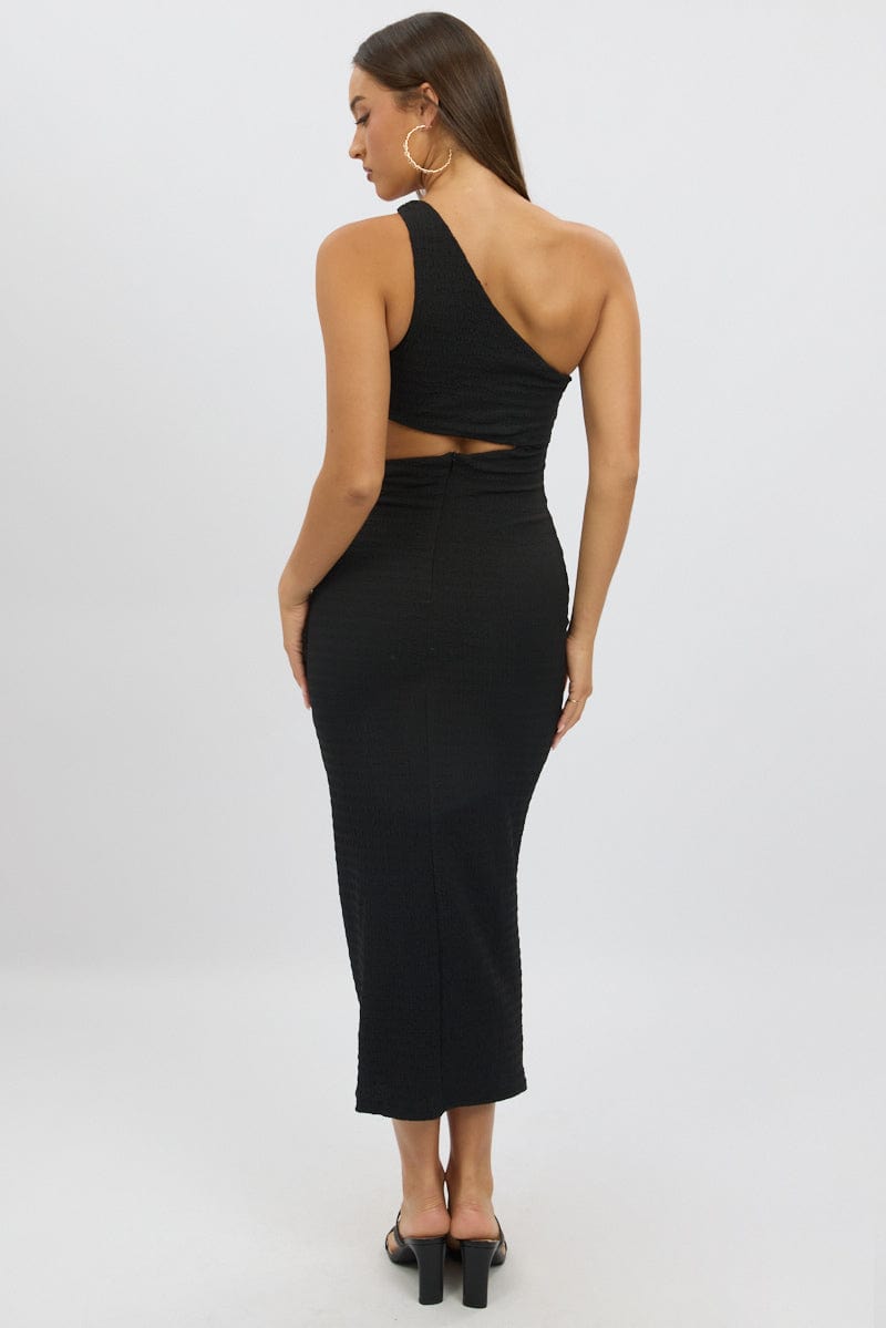 Black Bodycon Dress One Shoulder Textured for Ally Fashion