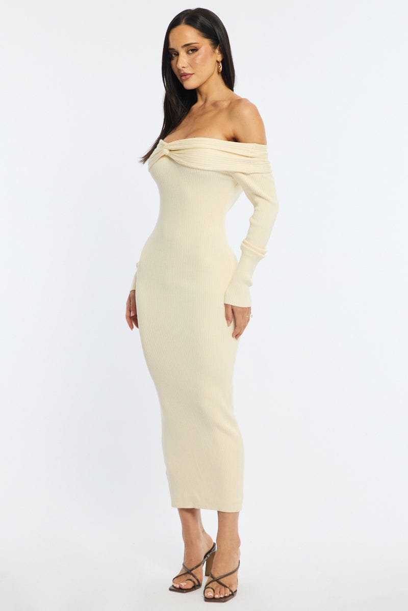 White Knit Dress Long Sleeve Maxi for Ally Fashion