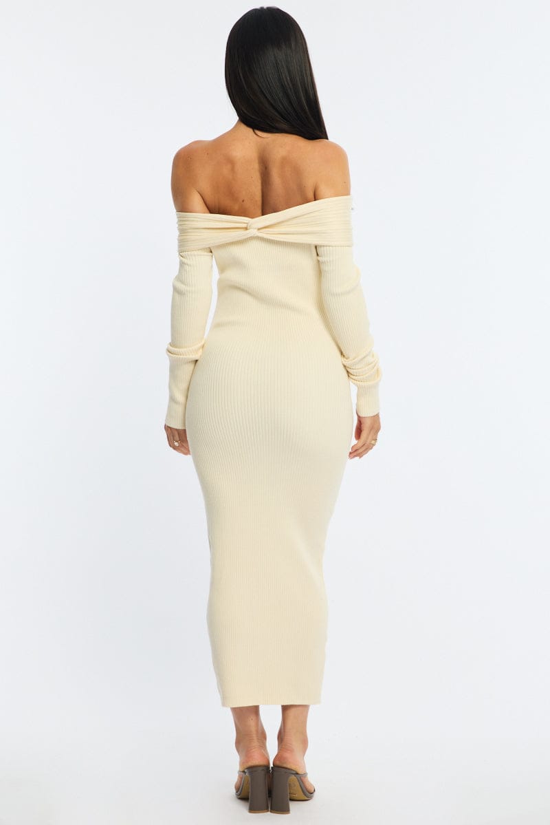 White Knit Dress Long Sleeve Maxi for Ally Fashion
