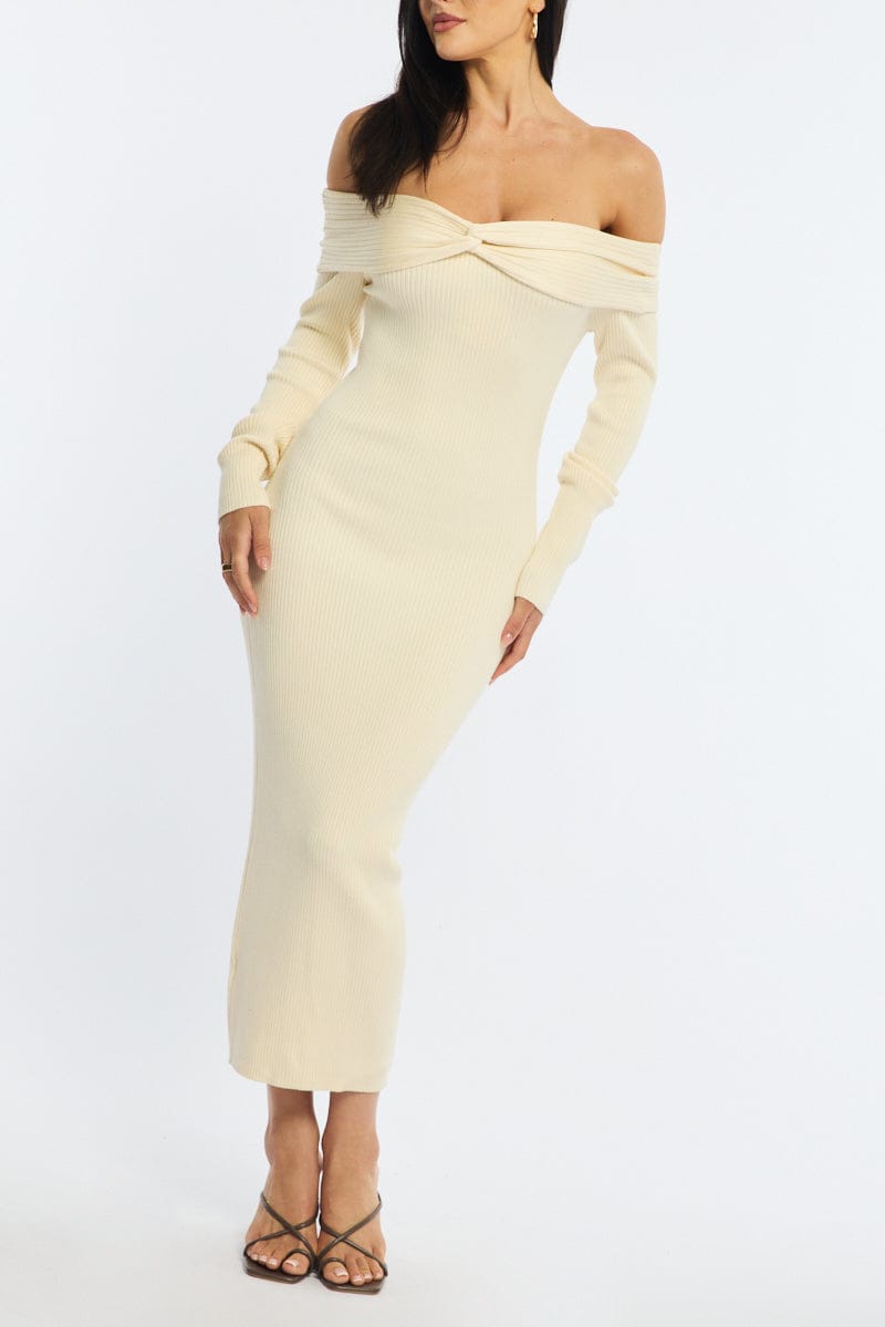 White Knit Dress Long Sleeve Maxi