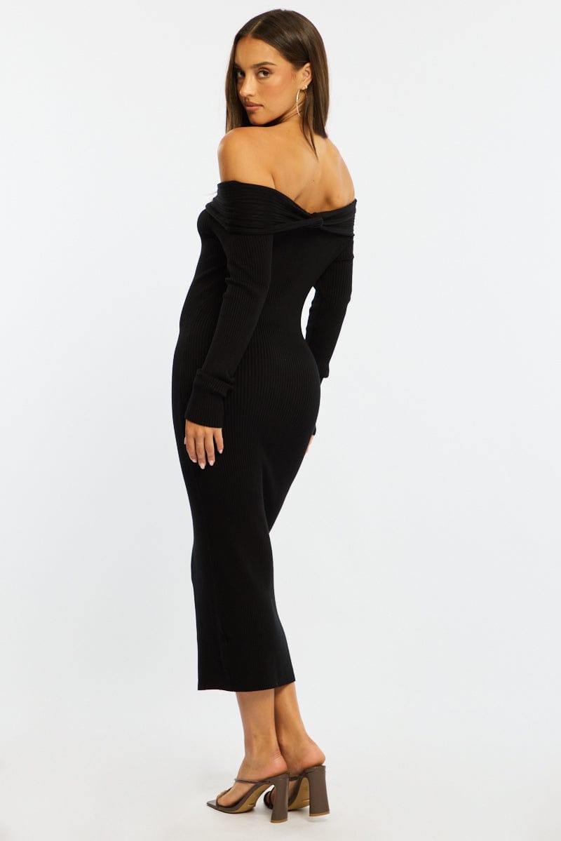 Black Knit Dress Long Sleeve Maxi