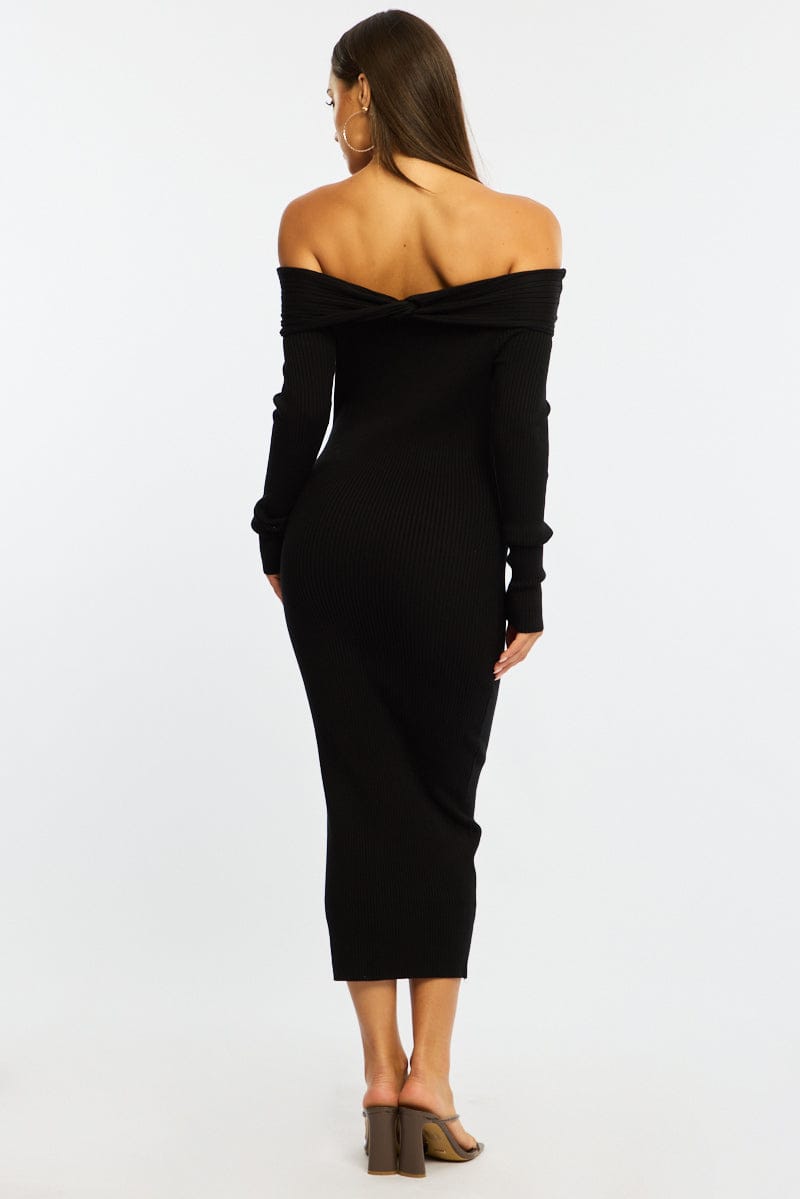 Black Knit Dress Long Sleeve Maxi for Ally Fashion