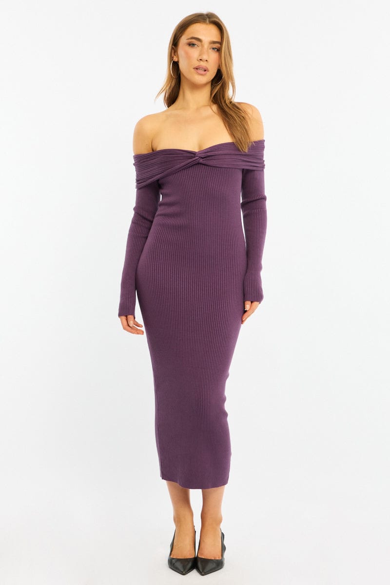 Red Knit Dress Long Sleeve Maxi for Ally Fashion