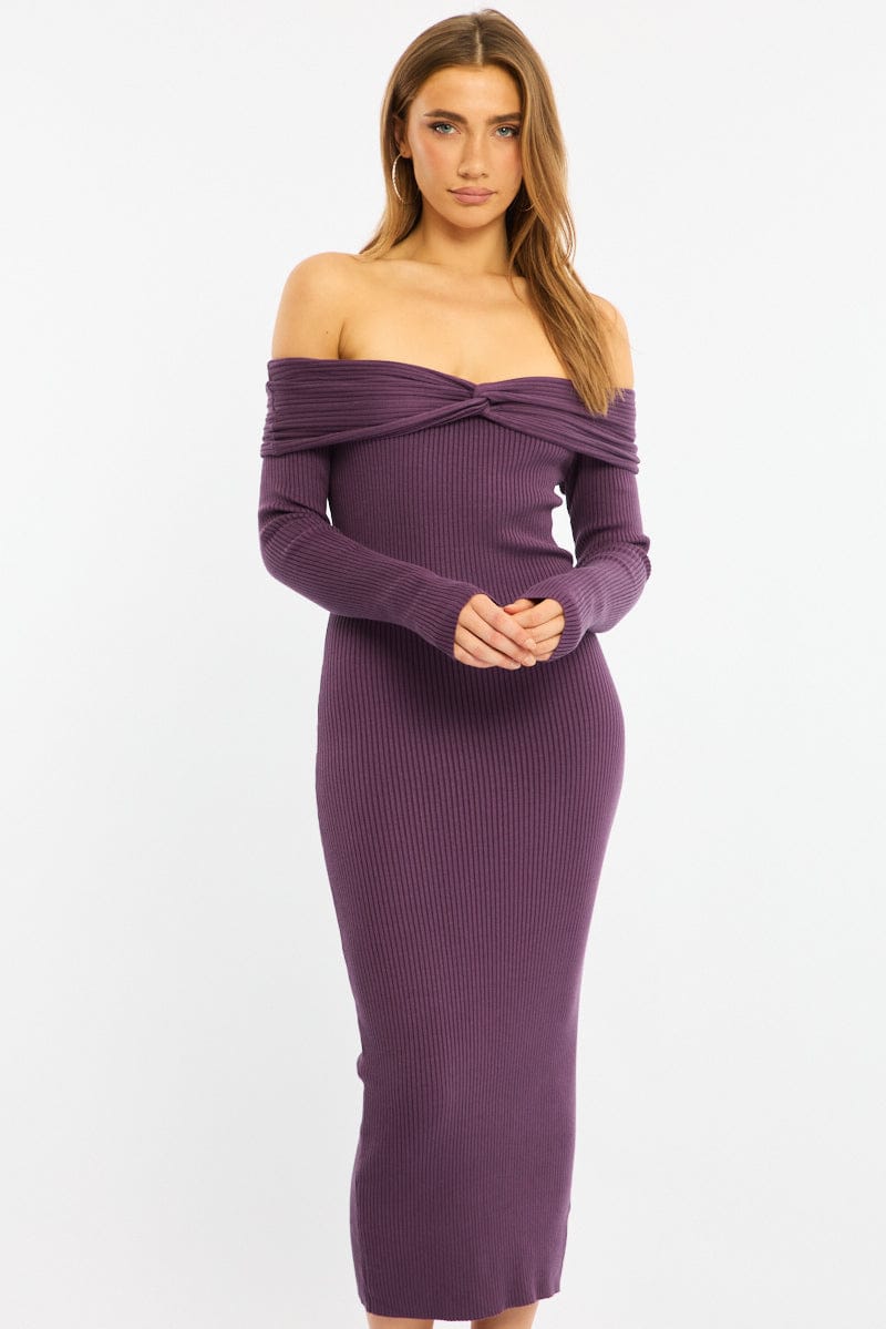 Red Knit Dress Long Sleeve Maxi for Ally Fashion