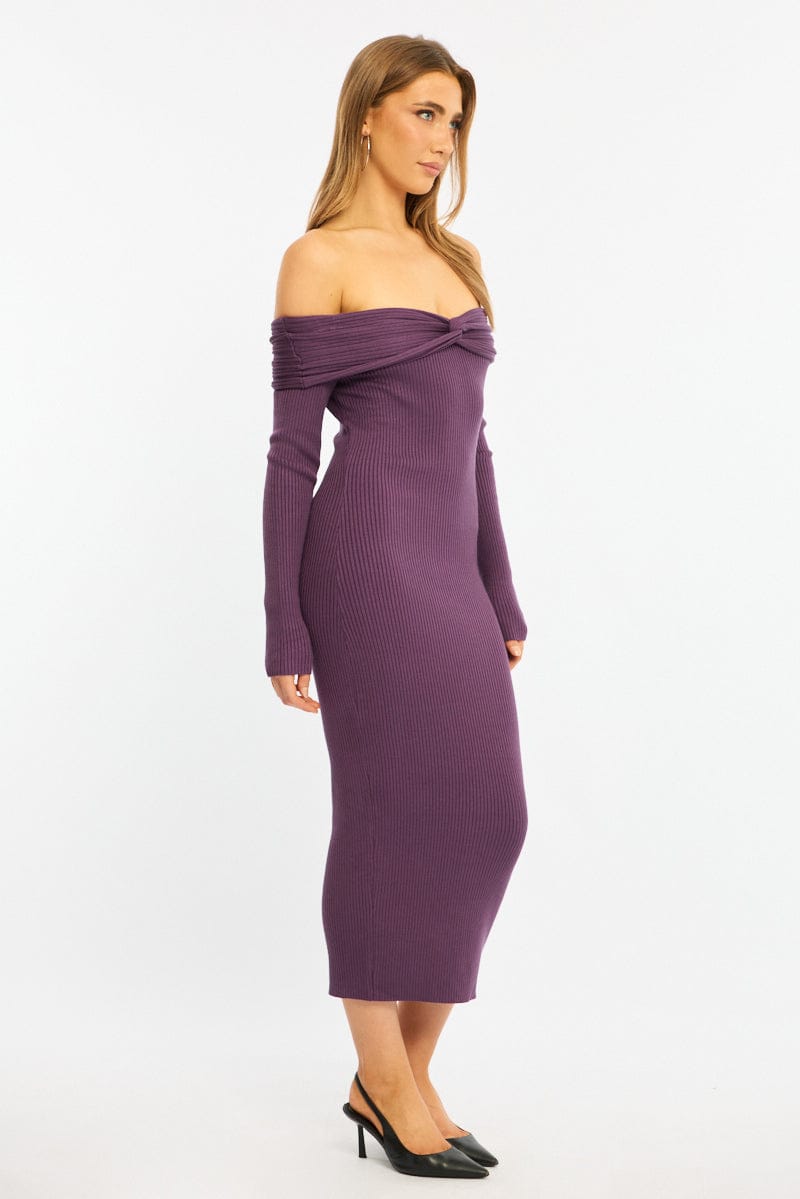 Red Knit Dress Long Sleeve Maxi for Ally Fashion
