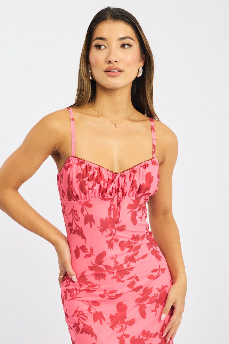 Pink Floral Bodycon Dress Midi | Ally Fashion Pink Floral Bodycon Dress Midi | Ally Fashion