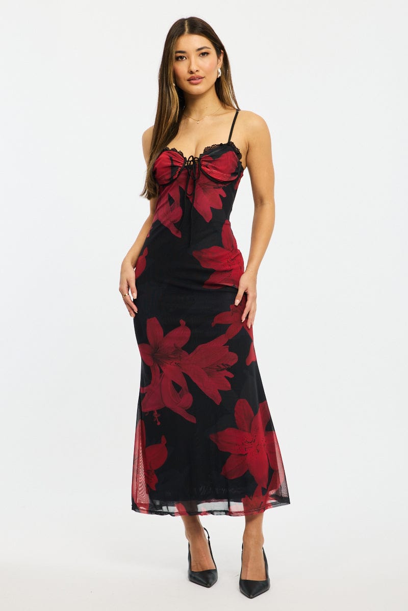 Black Ditsy Bodycon Dress Maxi for Ally Fashion