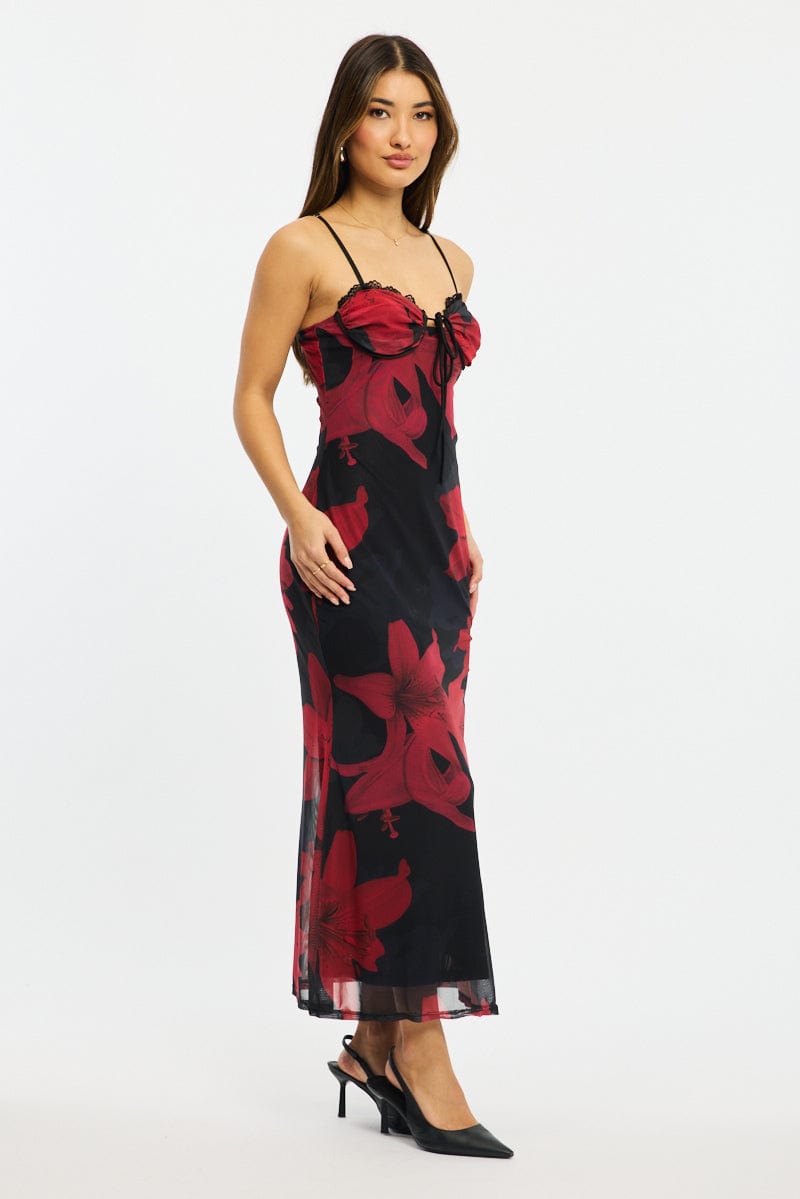 Black Ditsy Bodycon Dress Maxi for Ally Fashion