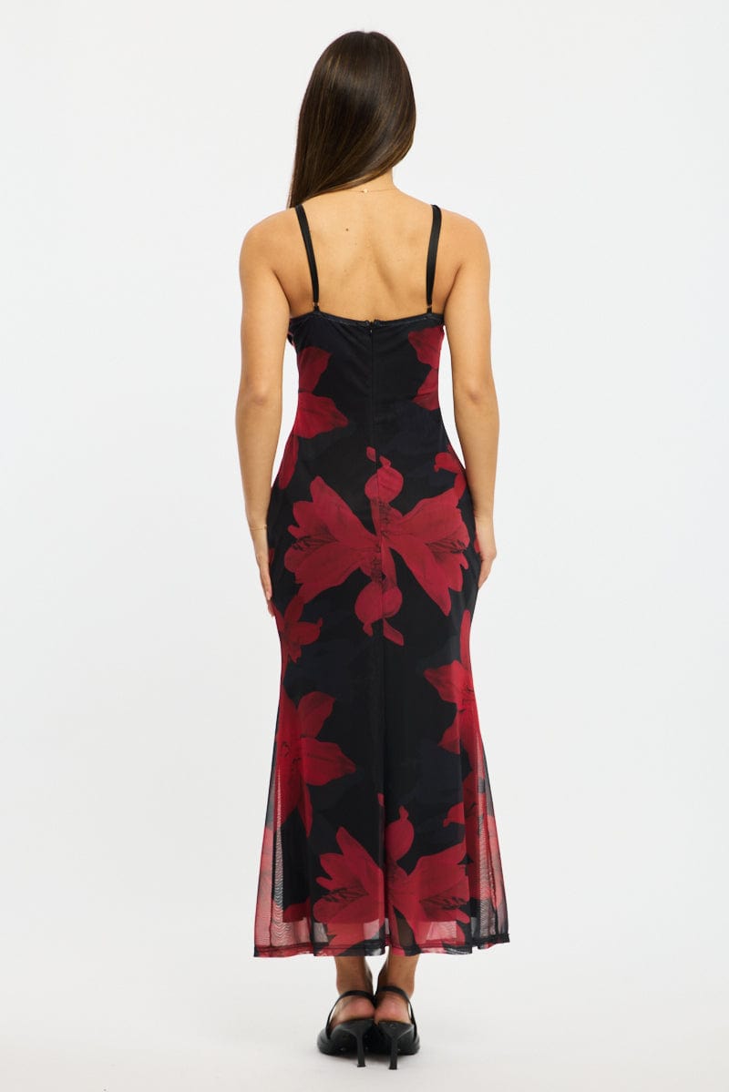 Black Ditsy Bodycon Dress Maxi for Ally Fashion