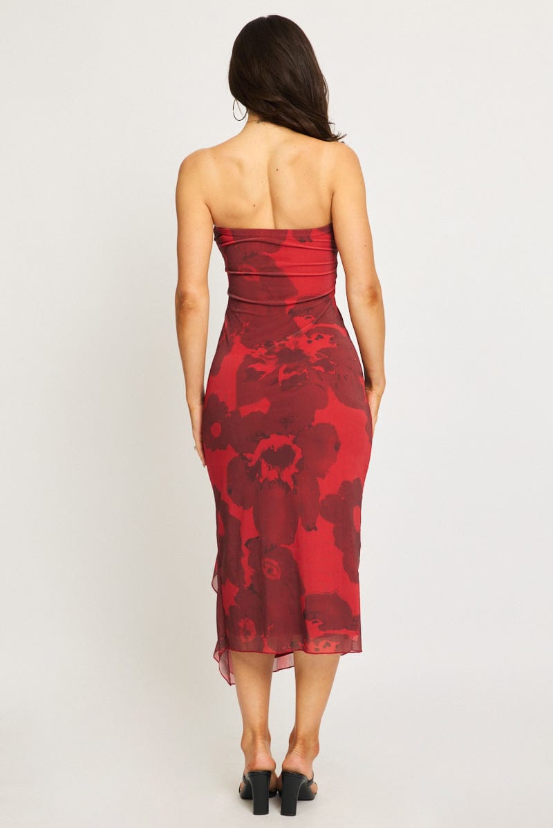 Red Floral Bodycon Dress Mesh Floral for Ally Fashion