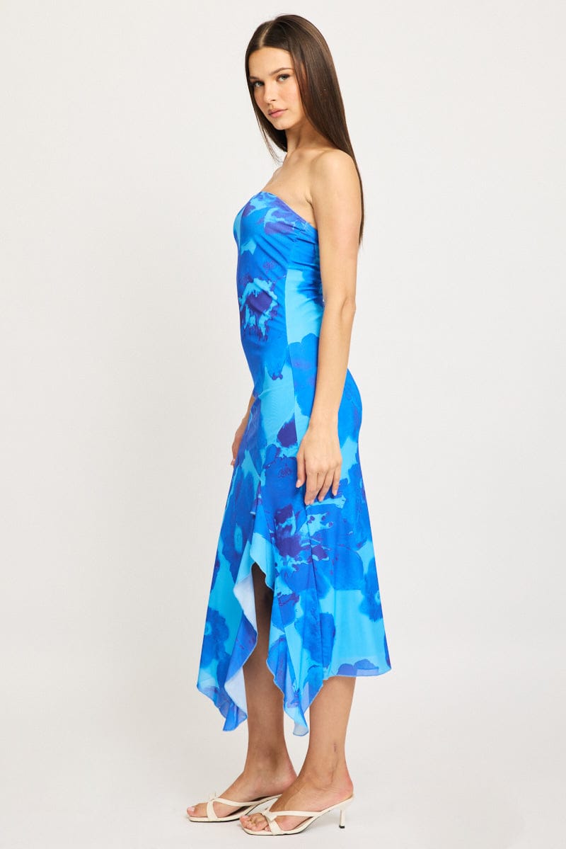 Blue Floral Bodycon Dress Mesh Floral for Ally Fashion