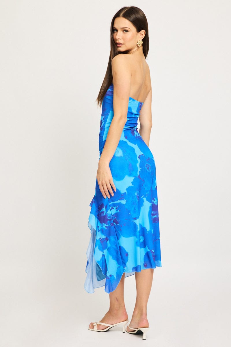 Blue Floral Bodycon Dress Mesh Floral for Ally Fashion