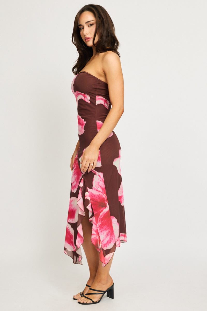 Brown Floral Bodycon Dress Mesh Floral | Ally Fashion Brown Floral Bodycon Dress Mesh Floral | Ally Fashion