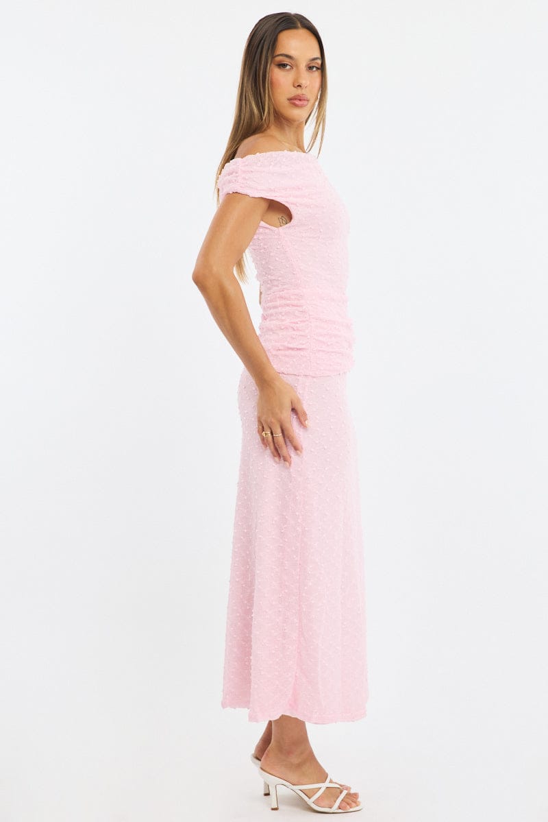 Pink Bodycon Dress Textured Off Shoulder for Ally Fashion