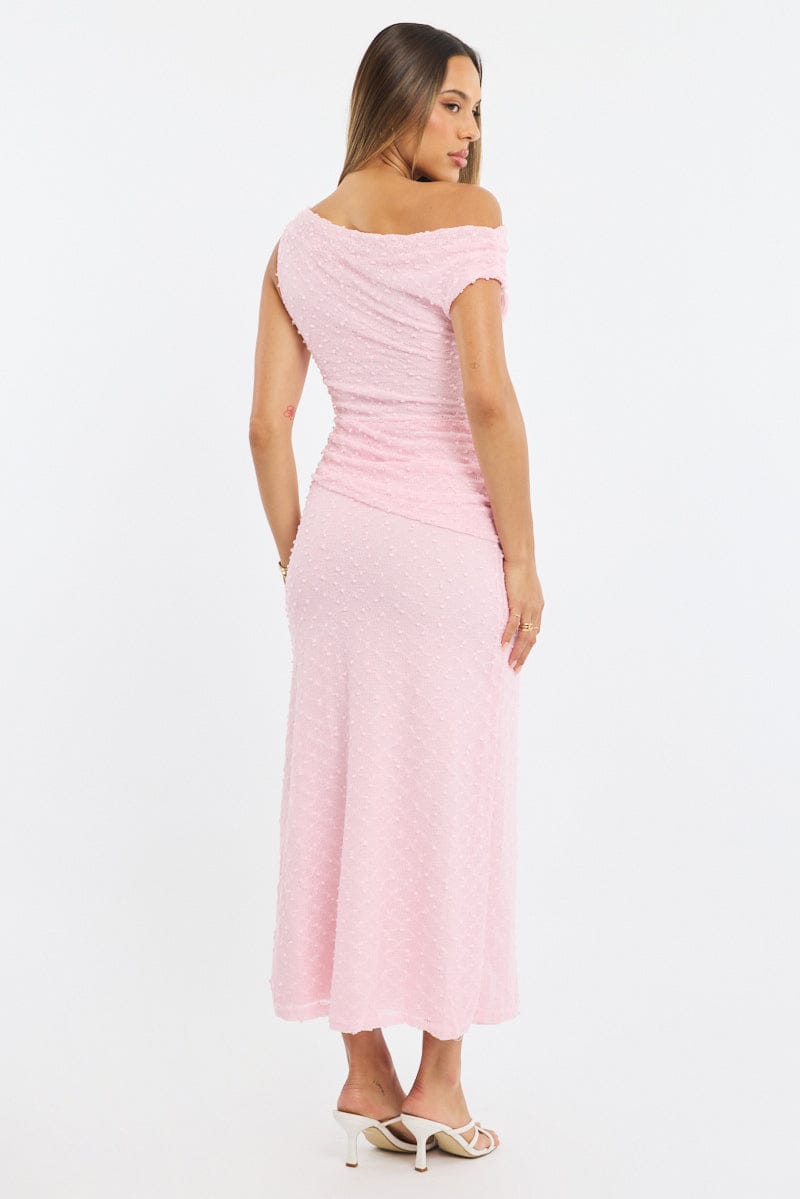 Pink Bodycon Dress Textured Off Shoulder for Ally Fashion