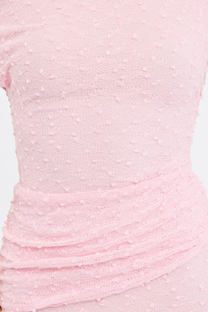 Pink Bodycon Dress Textured Off Shoulder for Ally Fashion