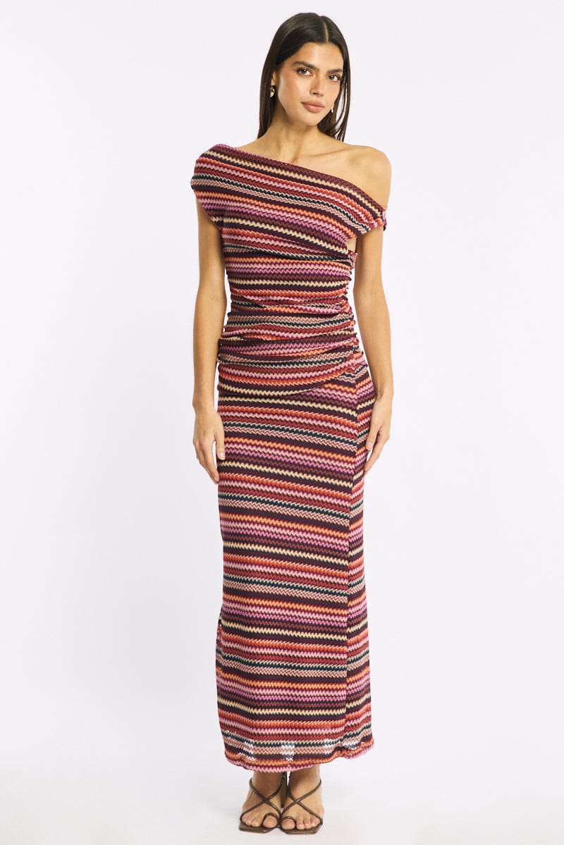 Red Stripe Bodycon Dress Off Shoulder for Ally Fashion