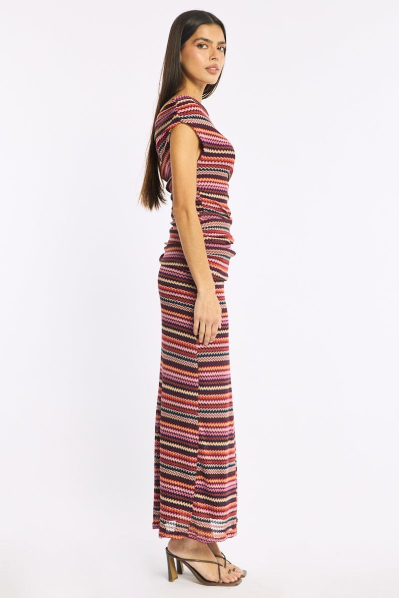 Red Stripe Bodycon Dress Off Shoulder for Ally Fashion