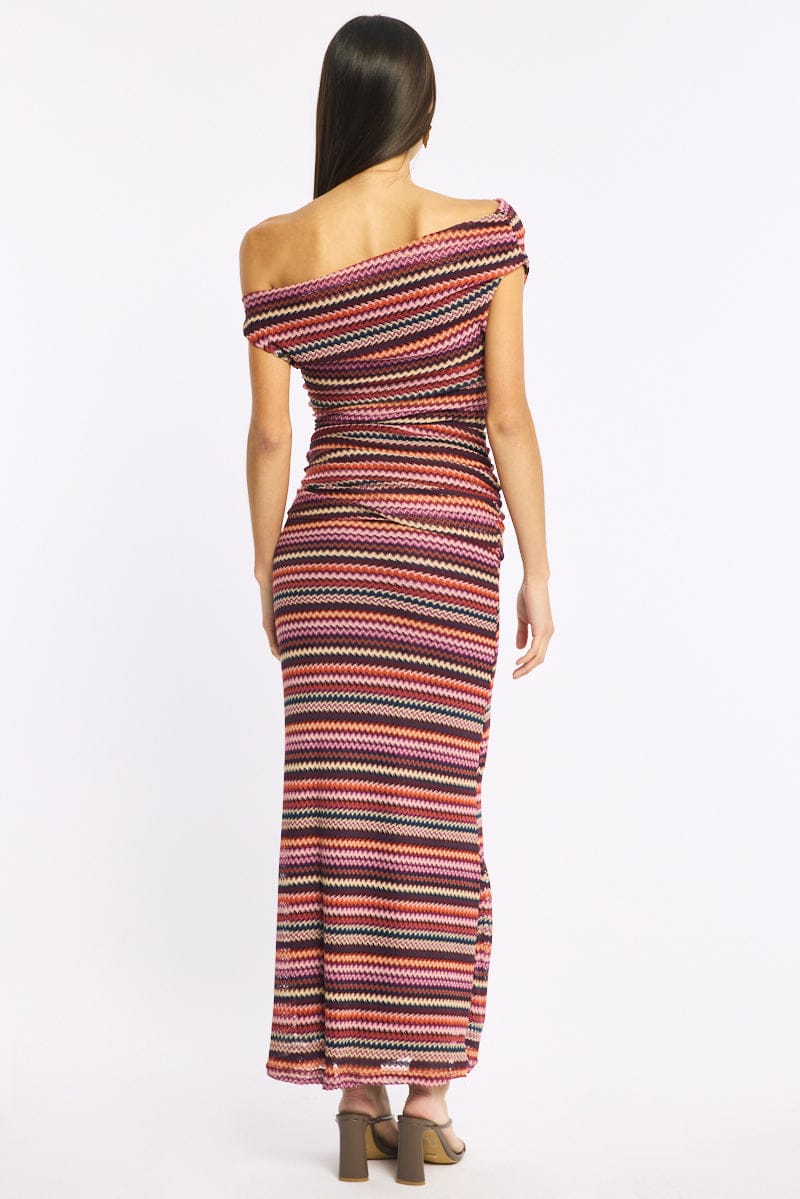 Red Stripe Bodycon Dress Off Shoulder for Ally Fashion