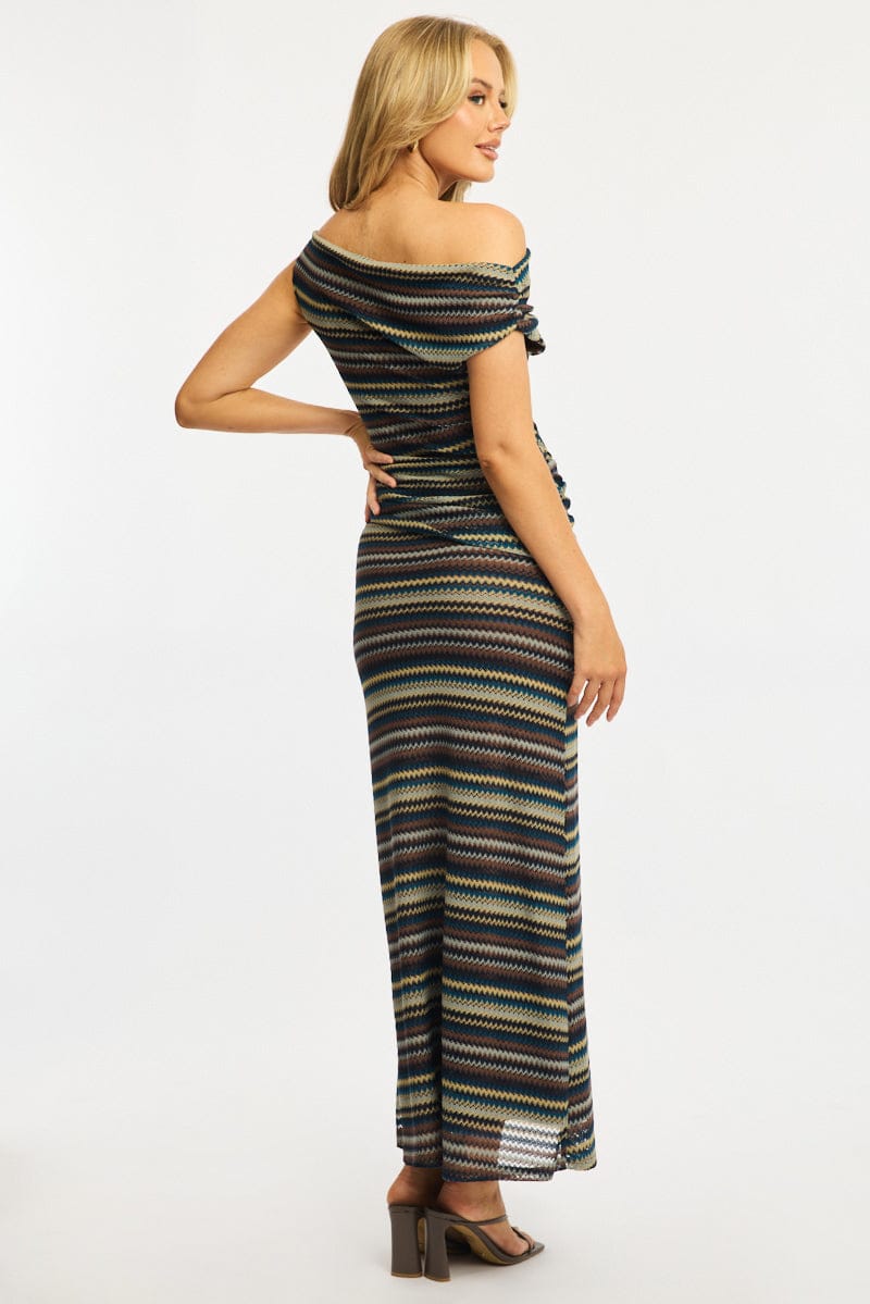 Grey Stripe Bodycon Dress Off Shoulder for Ally Fashion