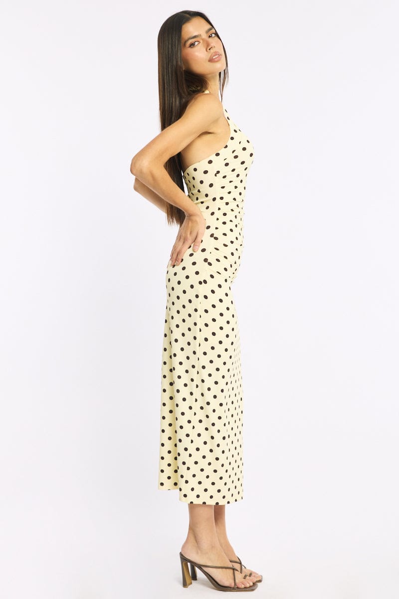 Yellow Polka Dot Bodycon Dress Halter Neck for Ally Fashion