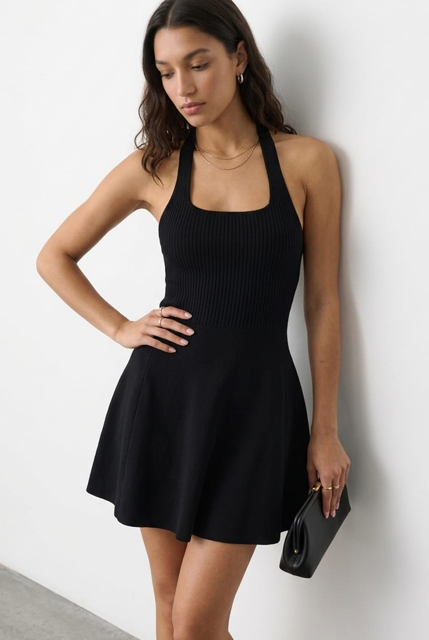 Black Halter Neck Knit Dress for Ally Fashion