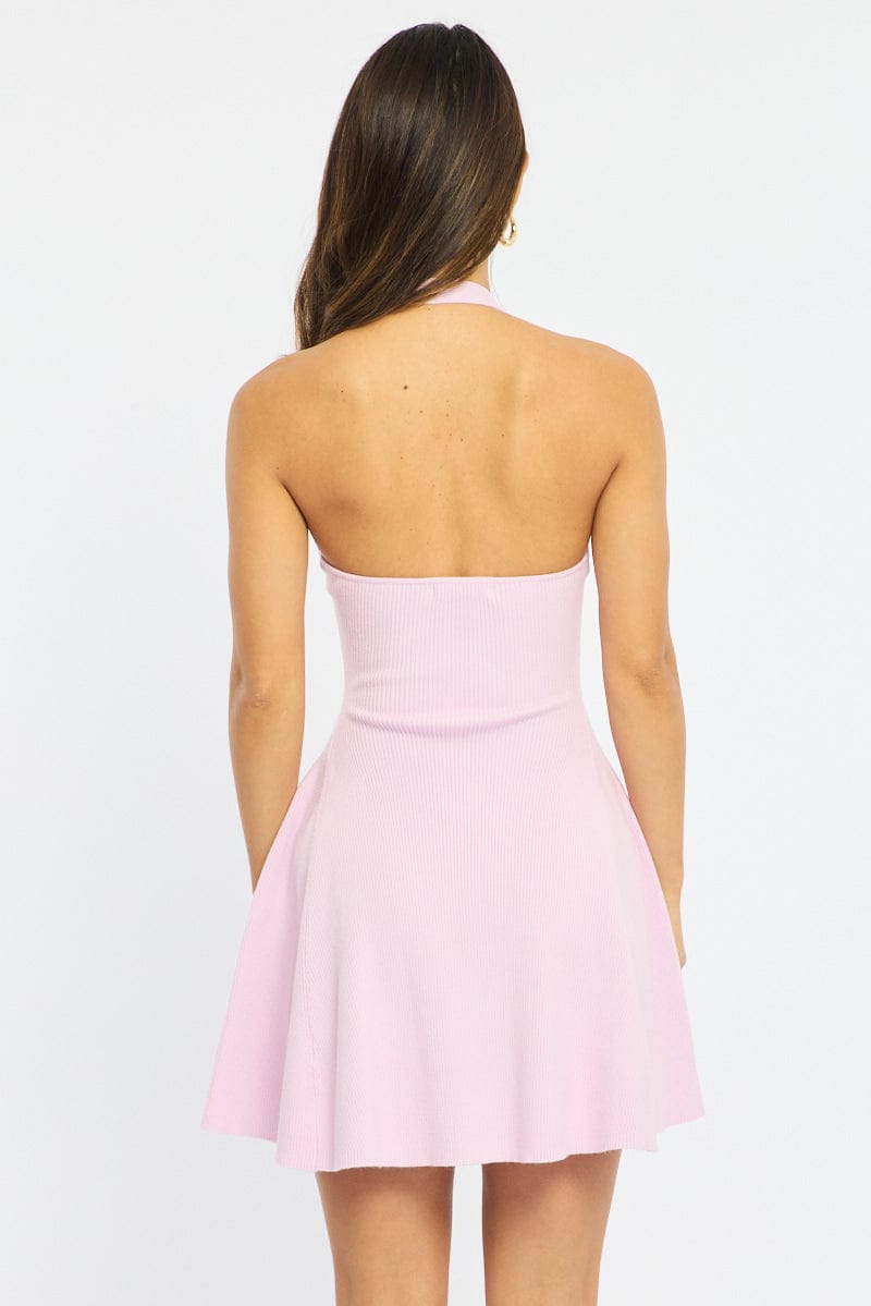 Pink Halter Neck Knit Dress for Ally Fashion