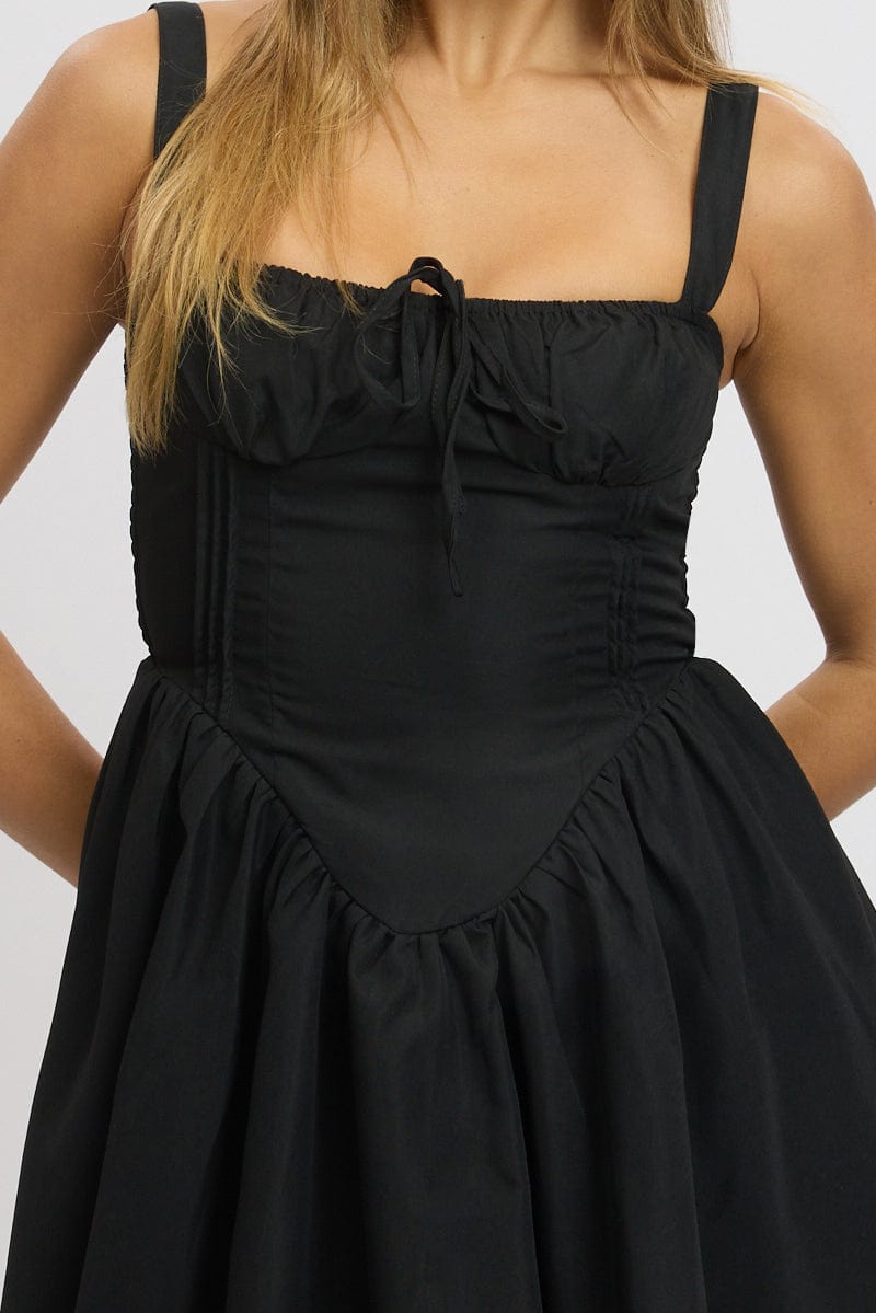 Black Fit And Flare Dress Corset Detail Mini | Ally Fashion Black Fit And Flare Dress Corset Detail Mini | Ally Fashion