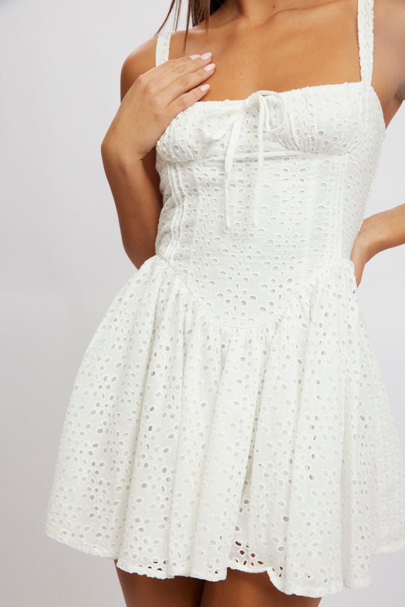 White Fit And Flare Dress Corset Detail Mini | Ally Fashion White Fit And Flare Dress Corset Detail Mini | Ally Fashion