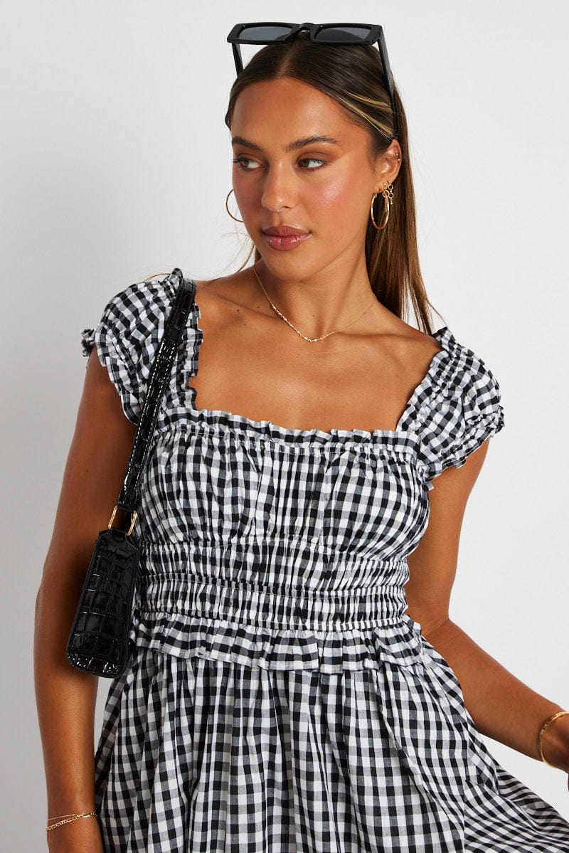 Black Check Fit And Flare Dress Sleeveless for Ally Fashion