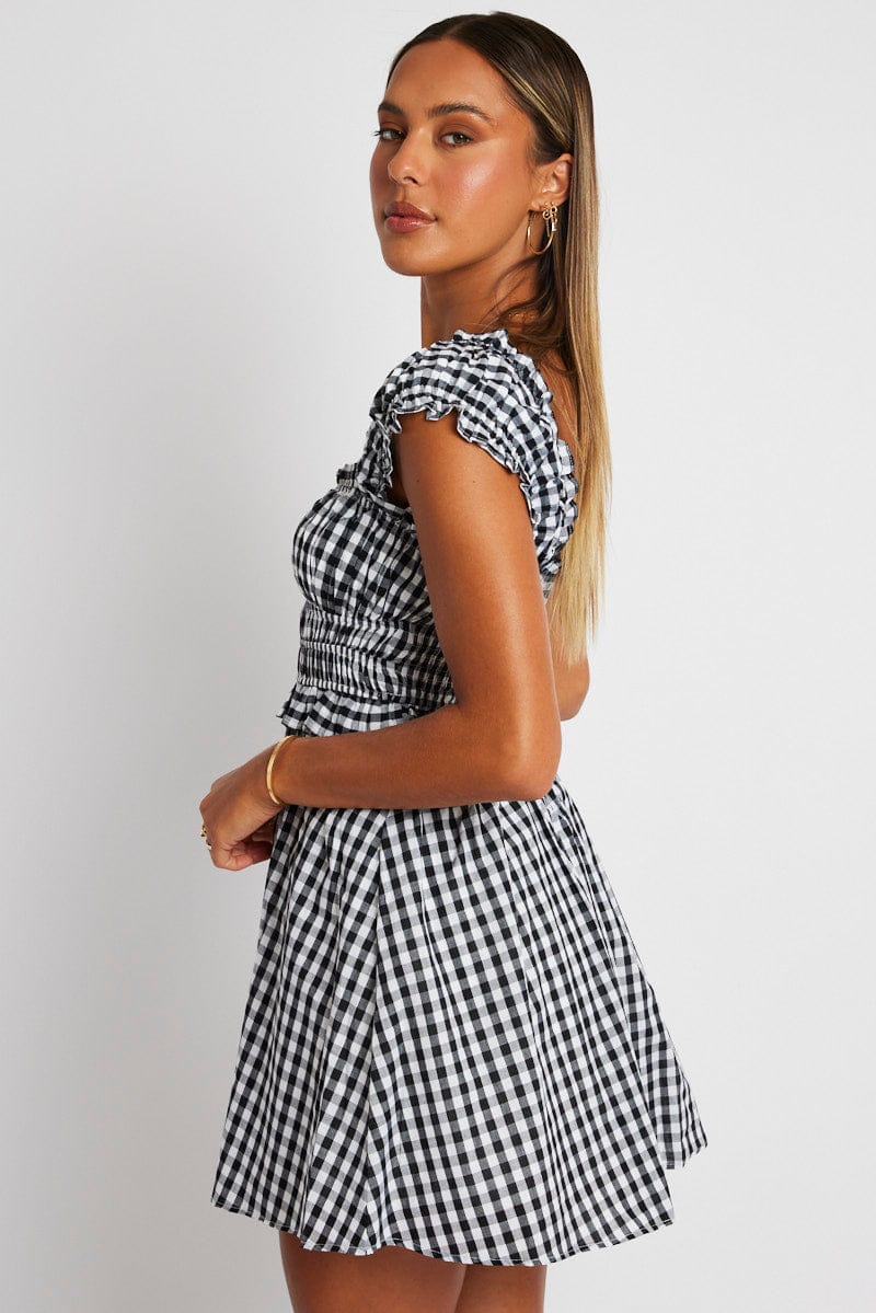 Black Check Fit And Flare Dress Sleeveless for Ally Fashion