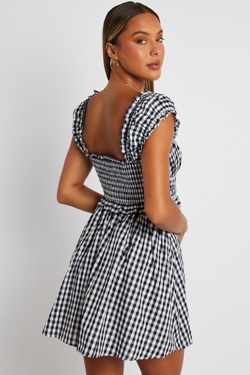 Black Check Fit And Flare Dress Sleeveless for Ally Fashion