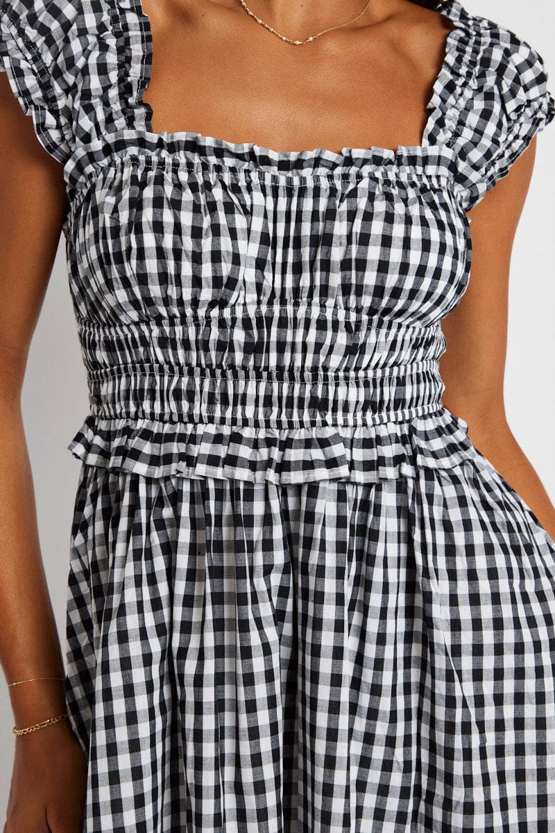 Black Check Fit And Flare Dress Sleeveless for Ally Fashion