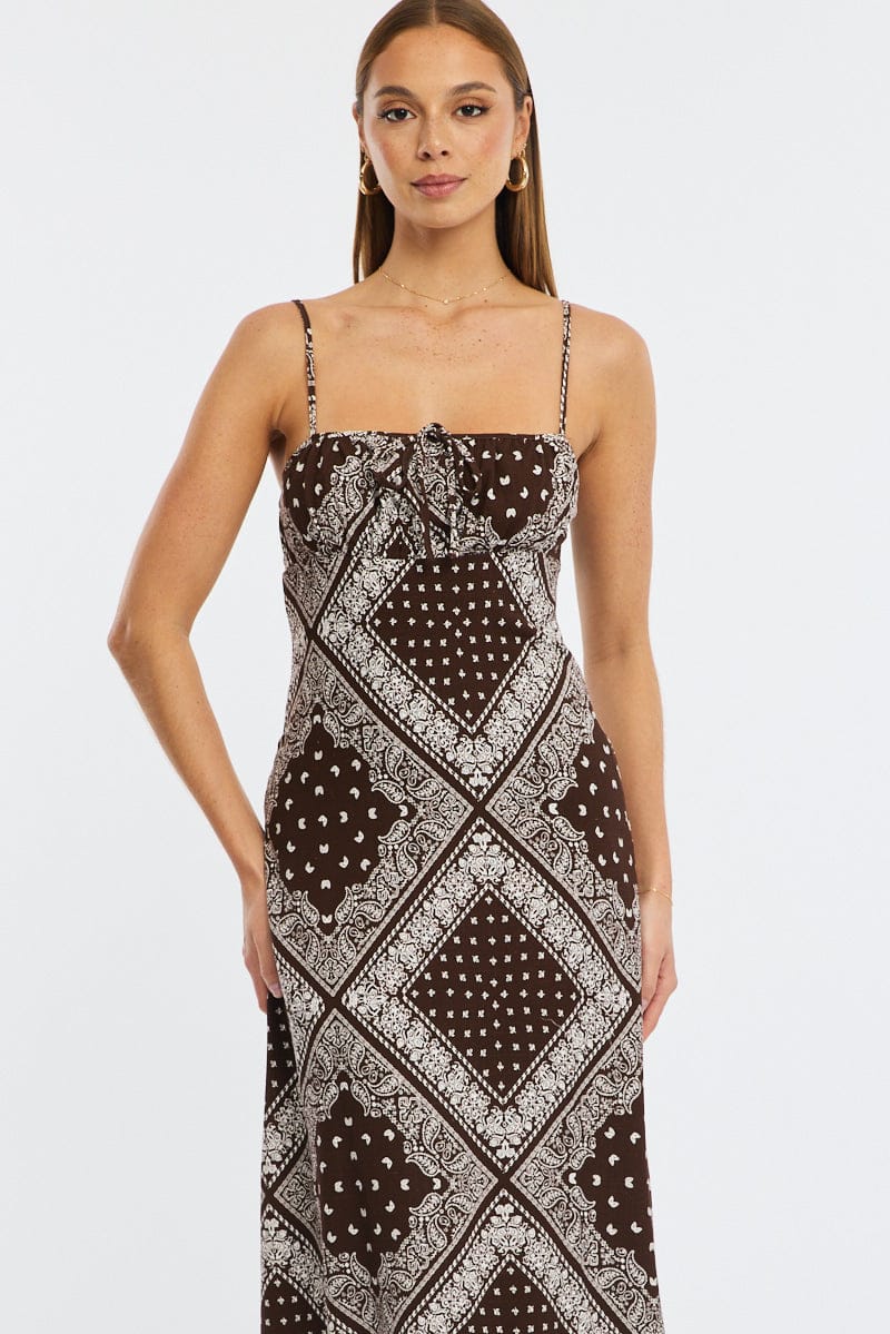 Brown Boho Midi Dress Strappy for Ally Fashion
