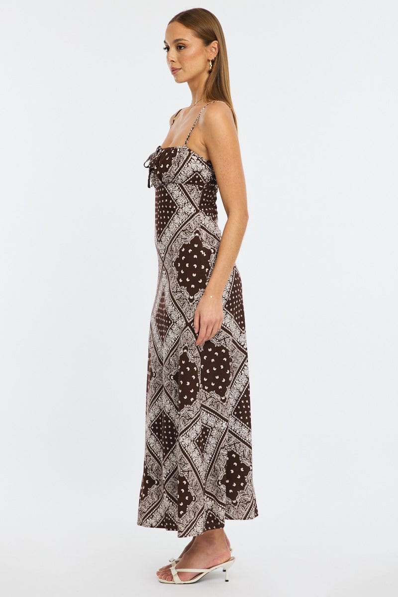 Brown Boho Midi Dress Strappy for Ally Fashion