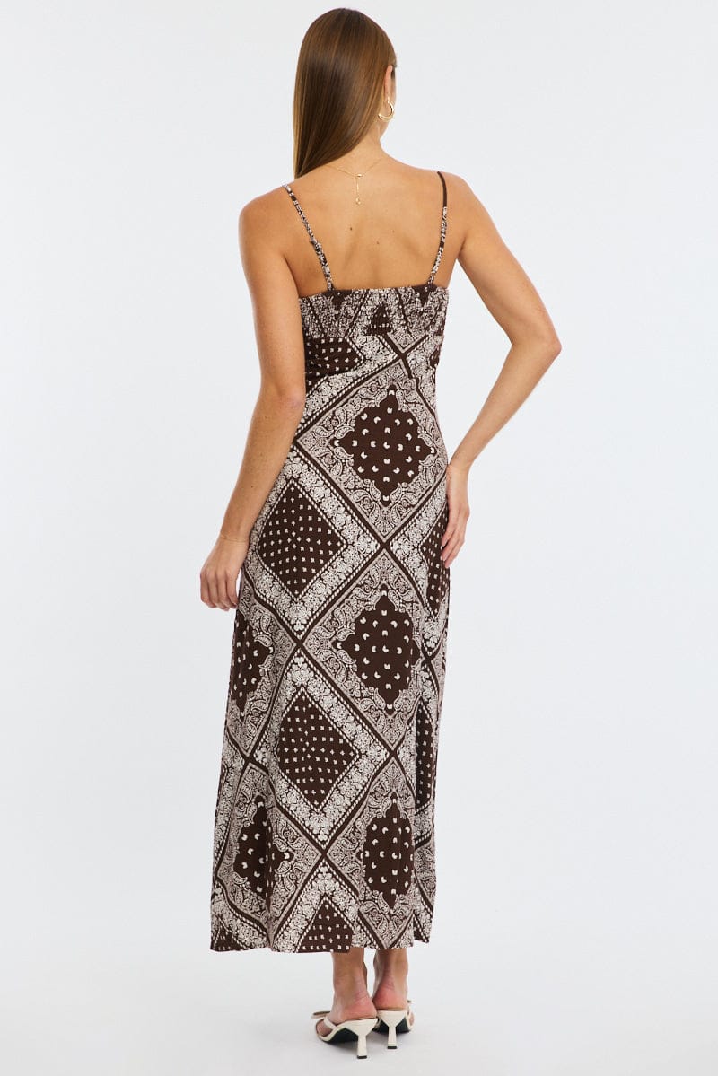Brown Boho Midi Dress Strappy for Ally Fashion