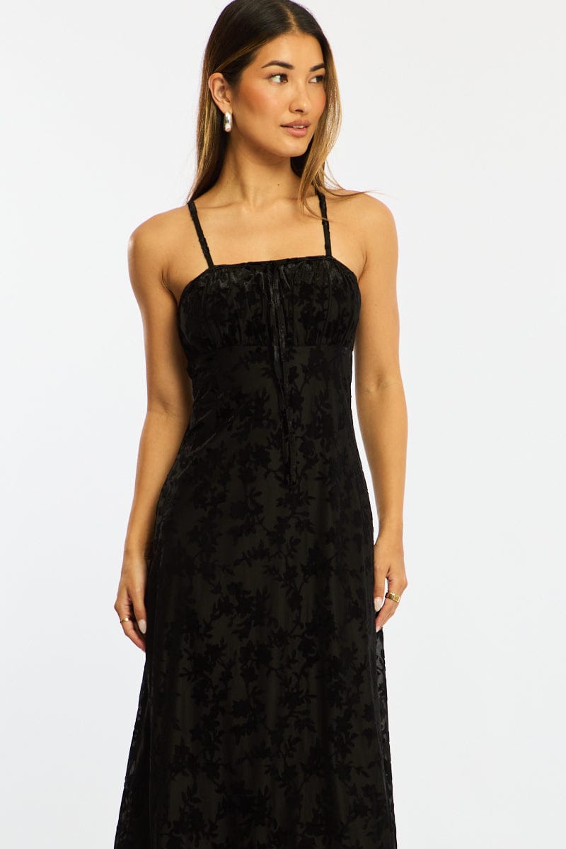 Black Midi Dress Strappy for Ally Fashion