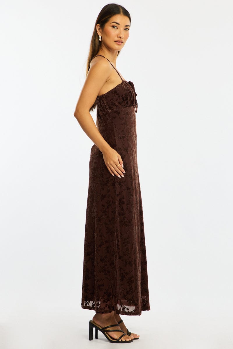 Brown Midi Dress Strappy for Ally Fashion