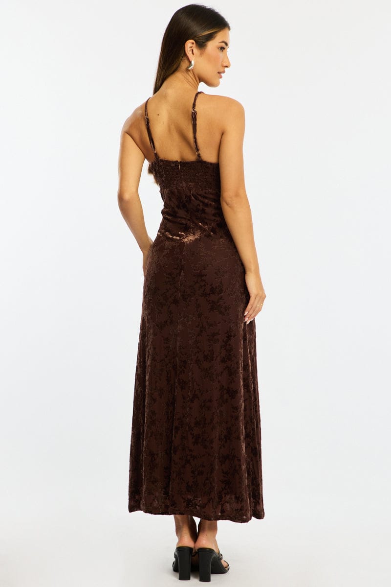 Brown Midi Dress Strappy for Ally Fashion