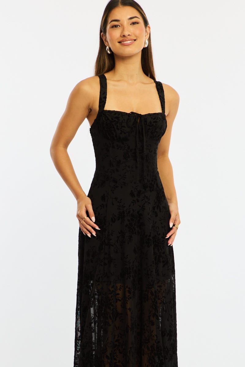 Black Midi Dress Ruched Bust for Ally Fashion