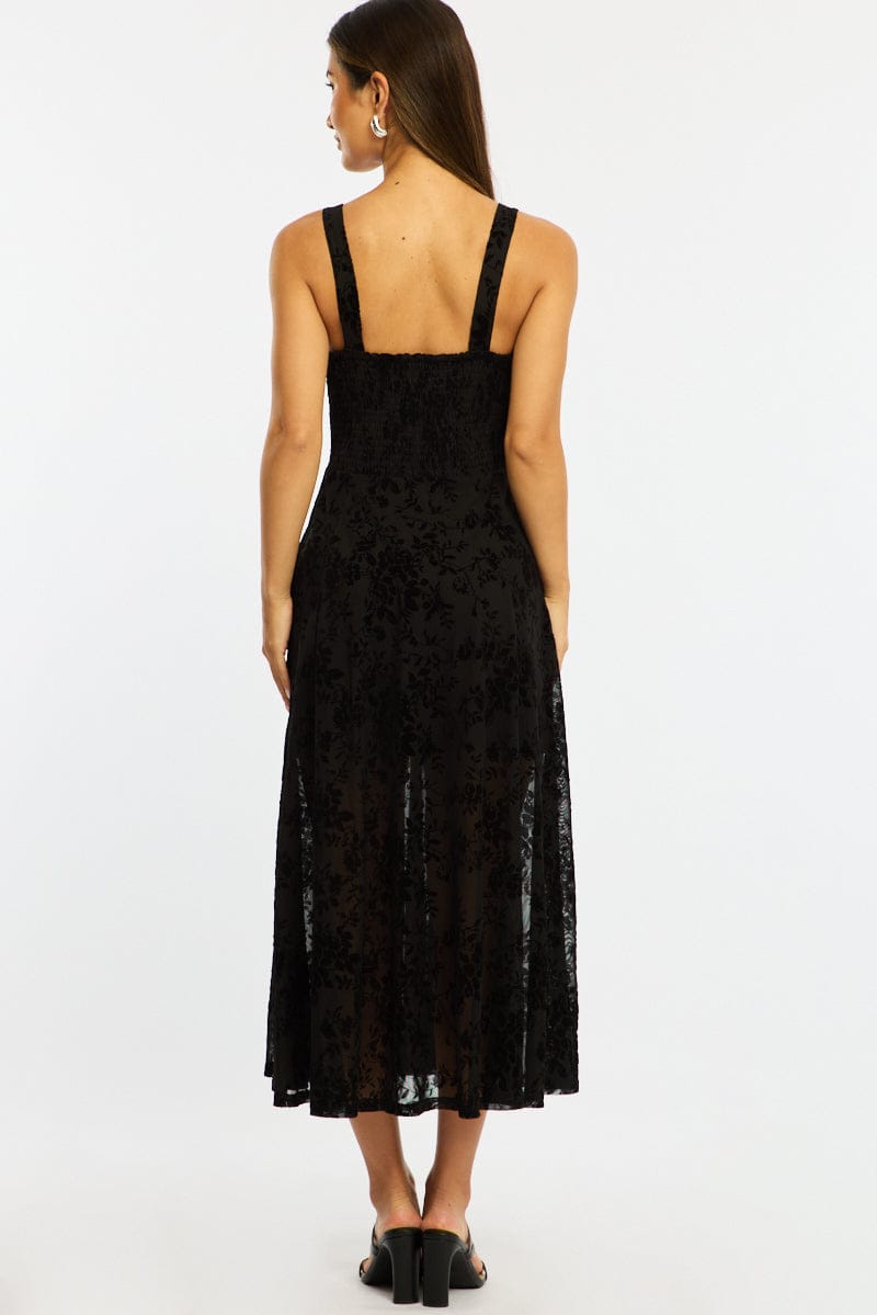Black Midi Dress Ruched Bust for Ally Fashion