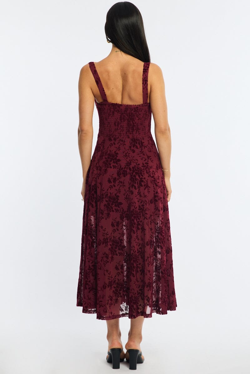 Red Midi Dress Ruched Bust for Ally Fashion