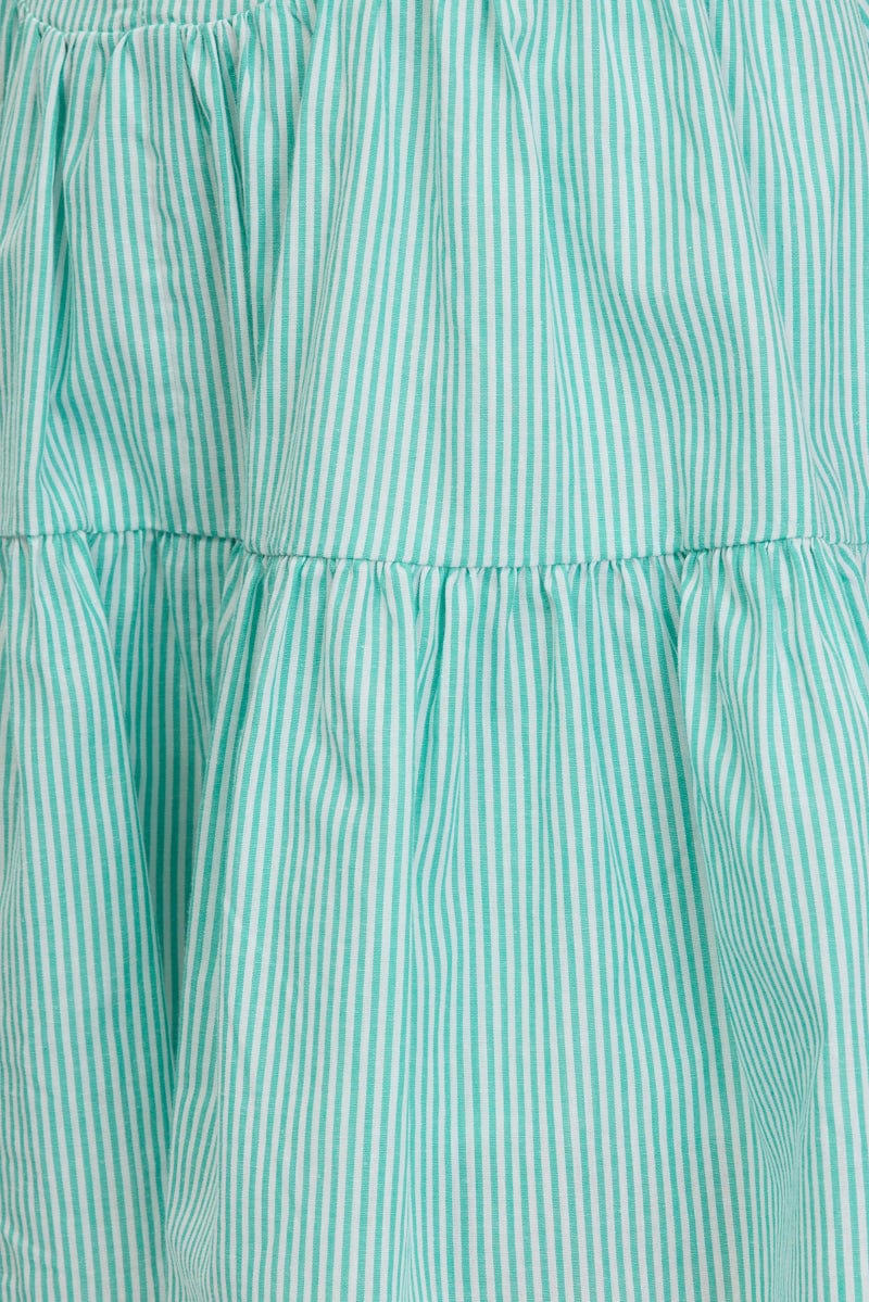 Green Stripe Fit And Flare Dress Mini Gathered Bust for Ally Fashion