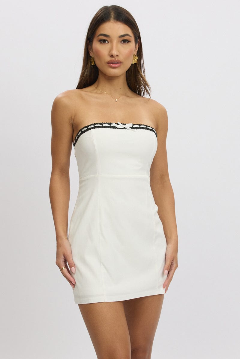 White Strapless Dress Lace Trim