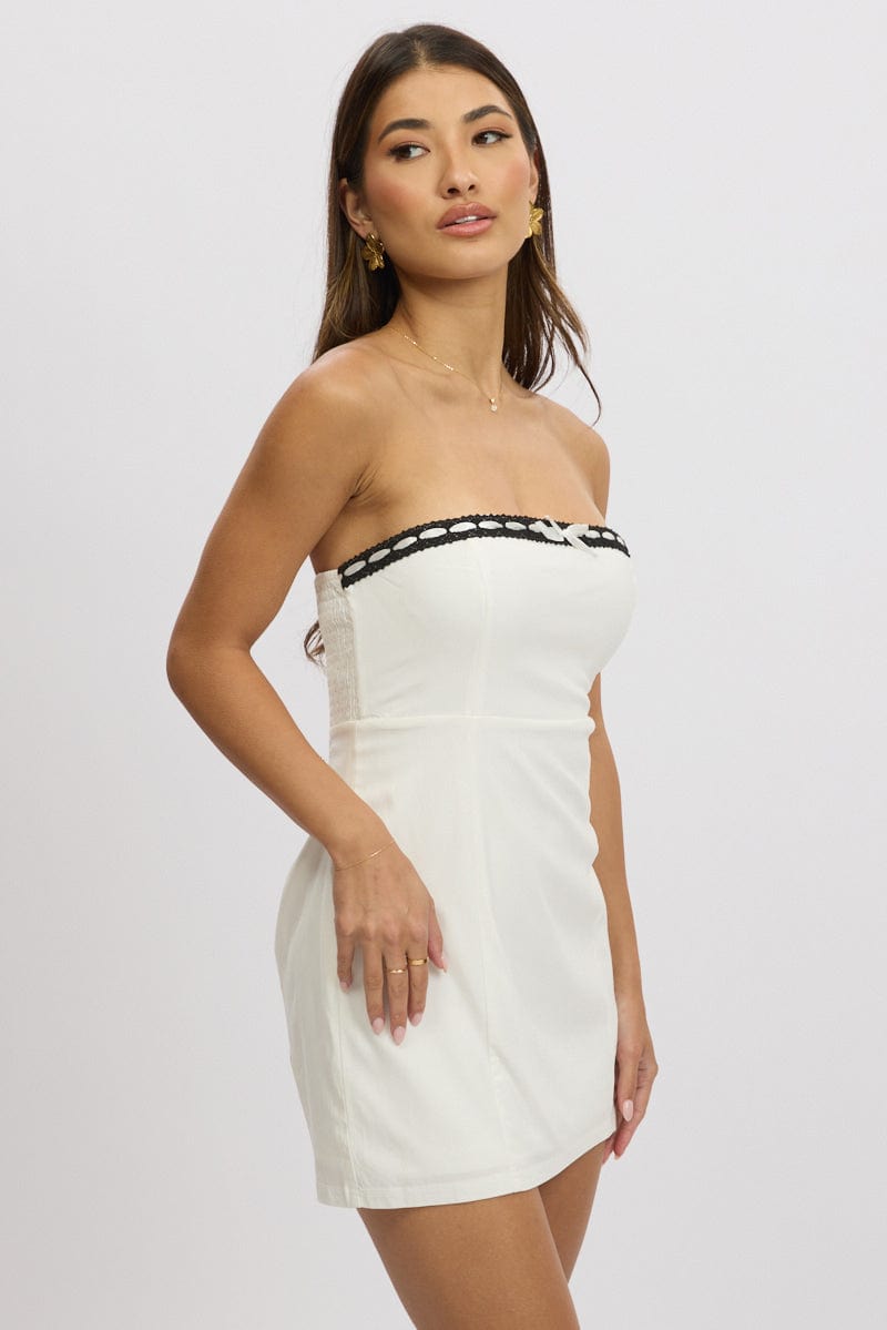 White Strapless Dress Lace Trim