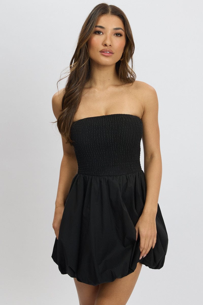 Black Bubble Mini Dress Strapless for Ally Fashion