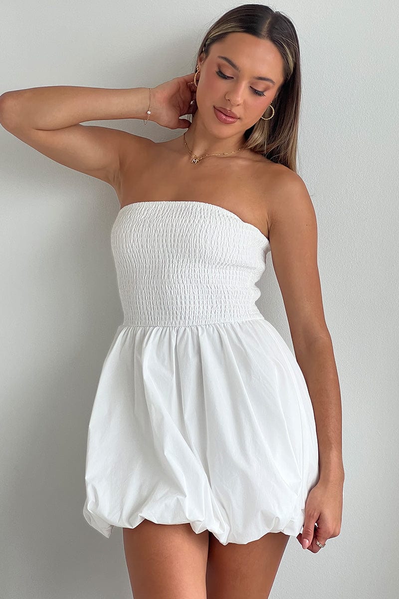 White Bubble Mini Dress Strapless for Ally Fashion