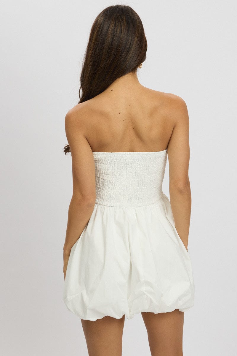 White Bubble Mini Dress Strapless for Ally Fashion