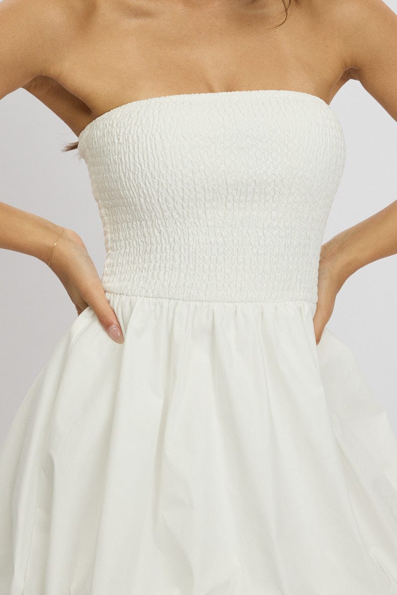 White Bubble Mini Dress Strapless for Ally Fashion